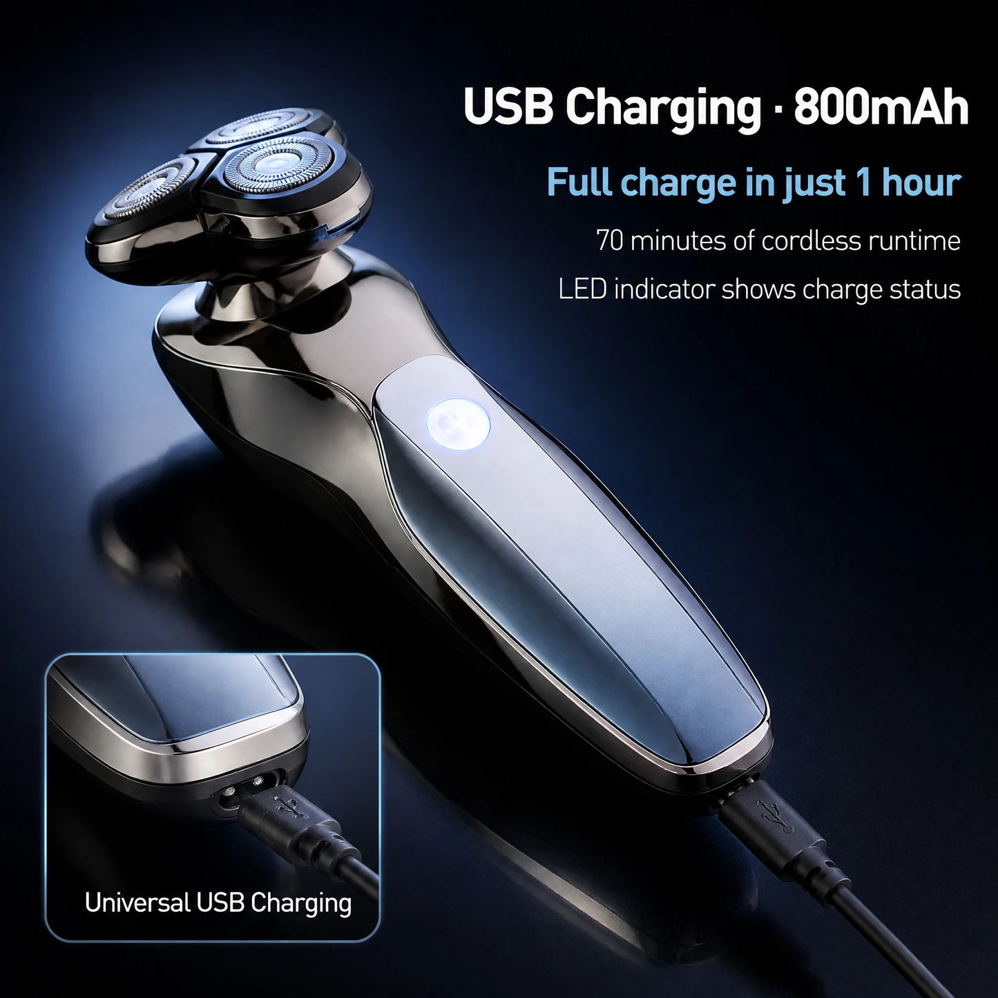 MENGLIR 3016 Mini Rotary Shaver 3 Blades IPX6 Waterproof Li-ion Battery 90-Minute Runtime USB Rechargeable Portable Grooming Kit