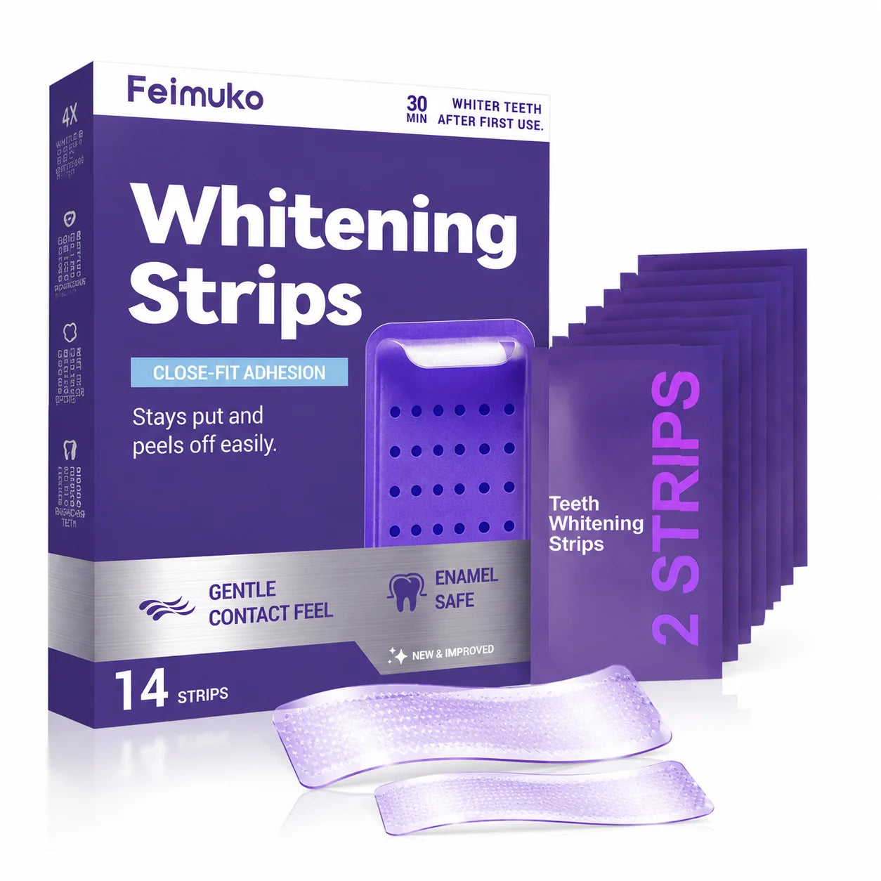 Feimuko Purple Stain Removal Teeth Strips Revitalizing Dental Strips Easy Use Portable Oral Care Strips Wholesale OEM Private