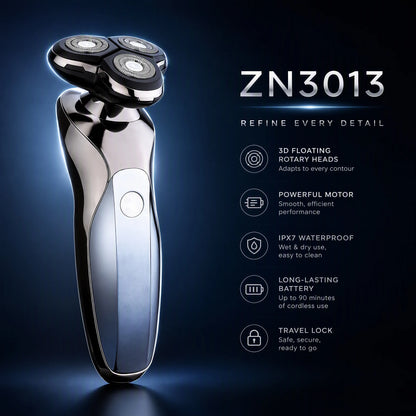 MENGLIR 3016 Mini Rotary Shaver 3 Blades IPX6 Waterproof Li-ion Battery 90-Minute Runtime USB Rechargeable Portable Grooming Kit