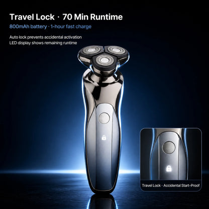MENGLIR 3016 Mini Rotary Shaver 3 Blades IPX6 Waterproof Li-ion Battery 90-Minute Runtime USB Rechargeable Portable Grooming Kit
