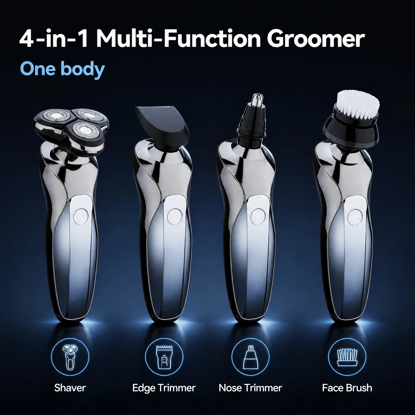 MENGLIR 3016 Mini Rotary Shaver 3 Blades IPX6 Waterproof Li-ion Battery 90-Minute Runtime USB Rechargeable Portable Grooming Kit