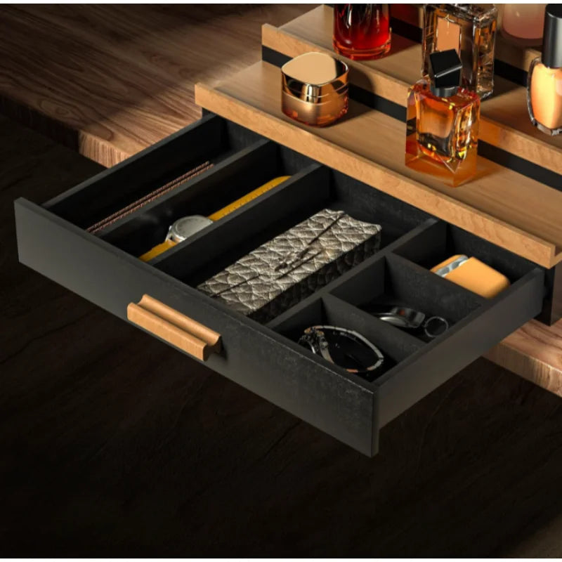 3or4 Layer Wooden Step Perfume Organizer with Drawer, Desktop Tiered Cologne Display Rack
