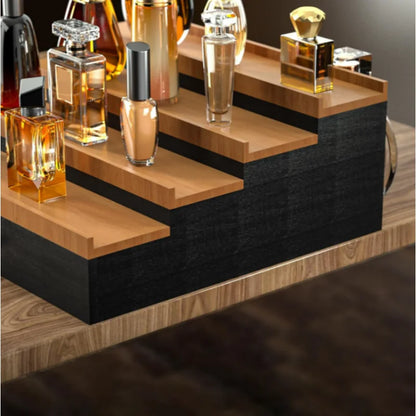 3or4 Layer Wooden Step Perfume Organizer with Drawer, Desktop Tiered Cologne Display Rack