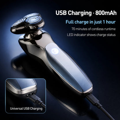 MENGLIR 3016 Mini Rotary Shaver 3 Blades IPX6 Waterproof Li-ion Battery 90-Minute Runtime USB Rechargeable Portable Grooming Kit