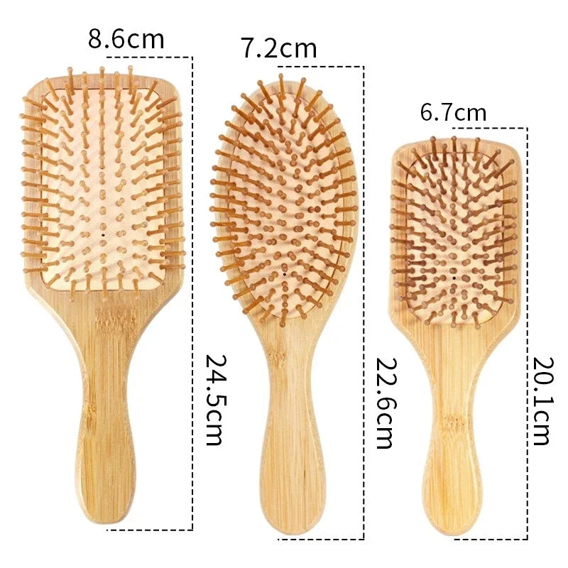 Natural Bamboo Paddle Comb Air Cushion Comb Scalp Massage Anti-Static Tangle Free Comb, Special for Real Hair Wigs
