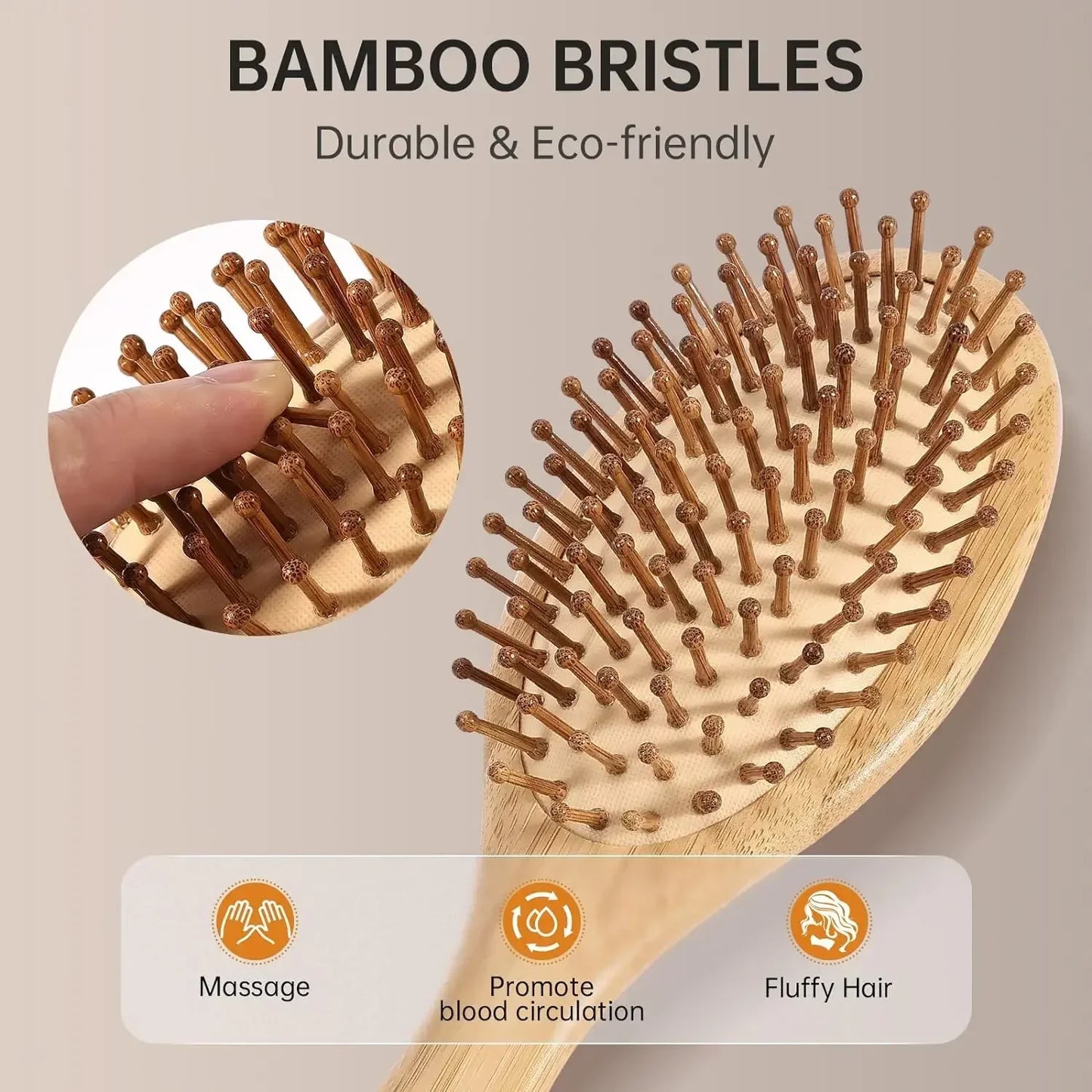 Natural Bamboo Paddle Comb Air Cushion Comb Scalp Massage Anti-Static Tangle Free Comb, Special for Real Hair Wigs