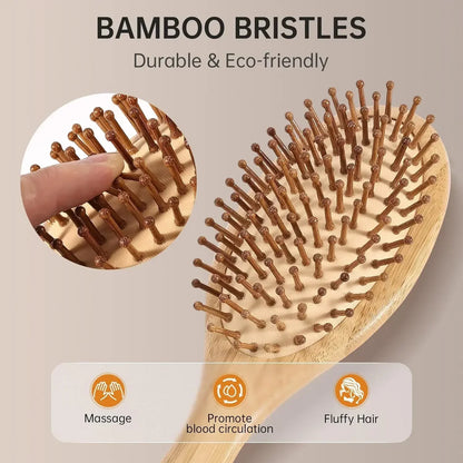 Natural Bamboo Paddle Comb Air Cushion Comb Scalp Massage Anti-Static Tangle Free Comb, Special for Real Hair Wigs