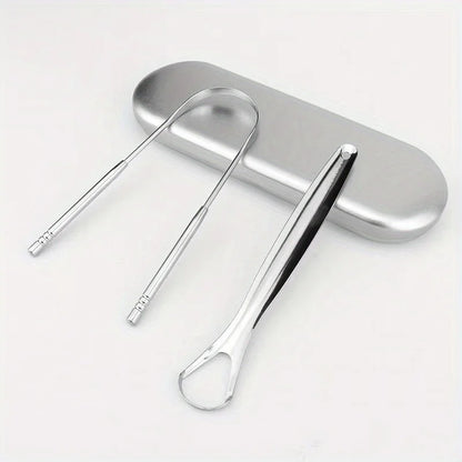 1/2/3/4pcs Tongue Scrapers for Adults Tough Metal Tongue Cleaner w/Storage Case Stainless Steel Tongue Scrubber for Fresh Breath