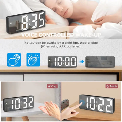 Plastic Voice Control Digital Alarm Clock Adjustable Voice Control LED Electronic Alarm Clock Anti-disturb 12/24H Desktop Clock