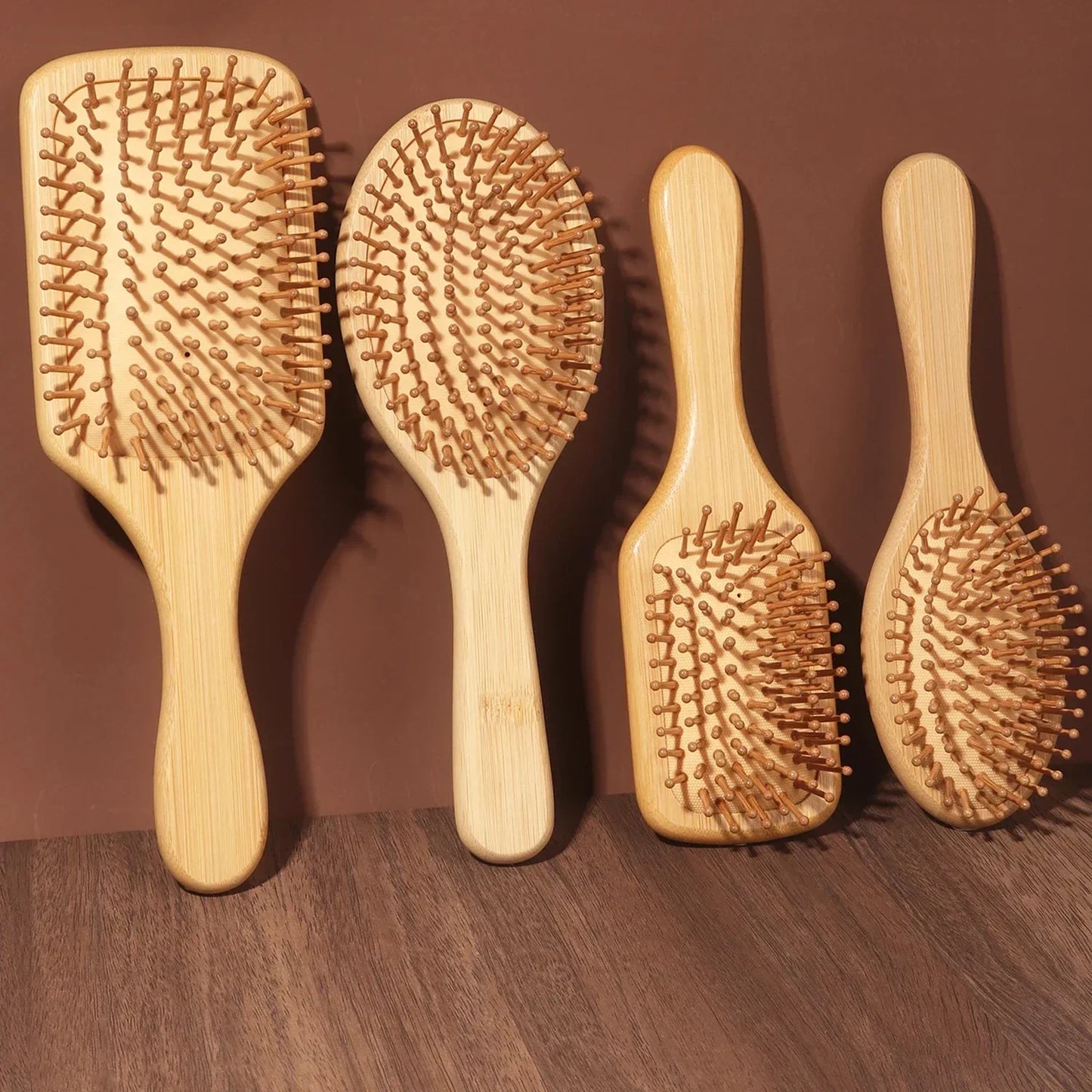 Natural Bamboo Paddle Comb Air Cushion Comb Scalp Massage Anti-Static Tangle Free Comb, Special for Real Hair Wigs