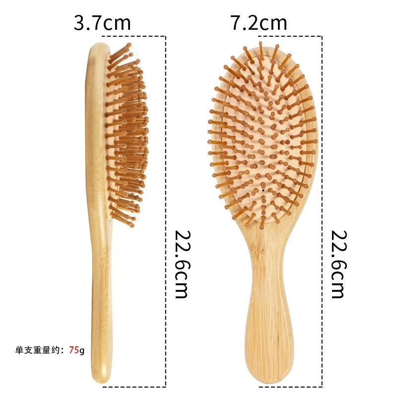 Natural Bamboo Paddle Comb Air Cushion Comb Scalp Massage Anti-Static Tangle Free Comb, Special for Real Hair Wigs