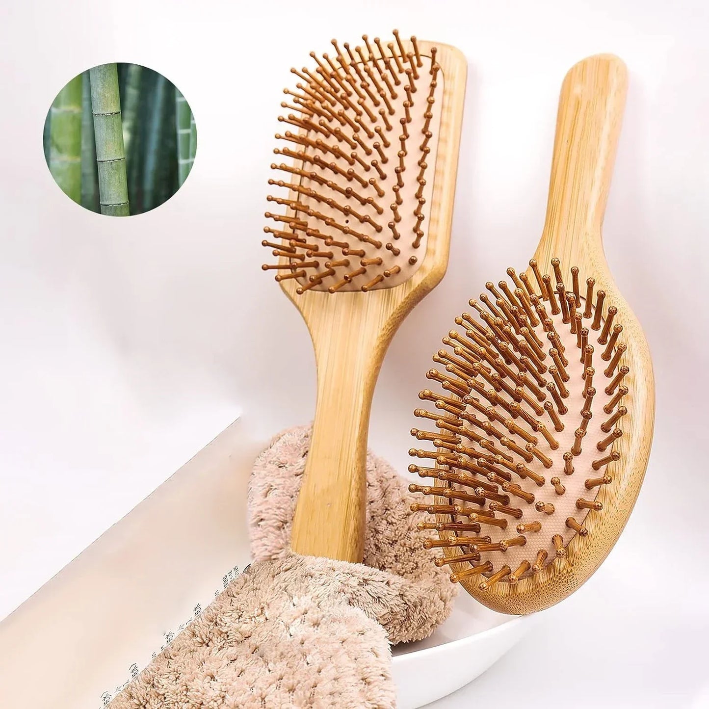 Natural Bamboo Paddle Comb Air Cushion Comb Scalp Massage Anti-Static Tangle Free Comb, Special for Real Hair Wigs